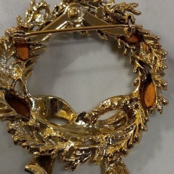 Beautiful Gold Toned Vintage Tancer Ii Christmas Wreath Brooch - Picture 5 of 5